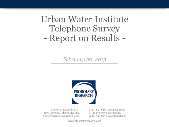 urban water institute telephone survey report on results