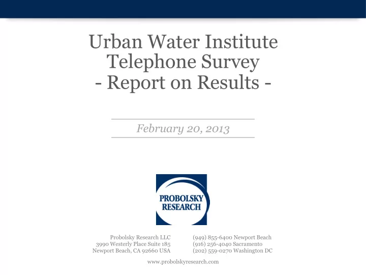 urban water institute telephone survey report on results