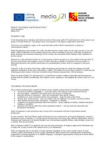 PUBLIC TELEVISION AND INTERACTIVITY  Anna Arnaudova  March 2013  INTRODUCTION  At the beginning let