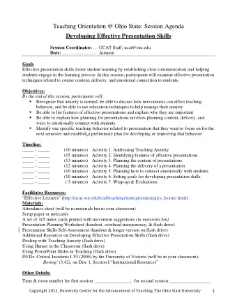Teaching Orientation @ Ohio State: Session Agenda  Developing Effective Presentation Skills Session