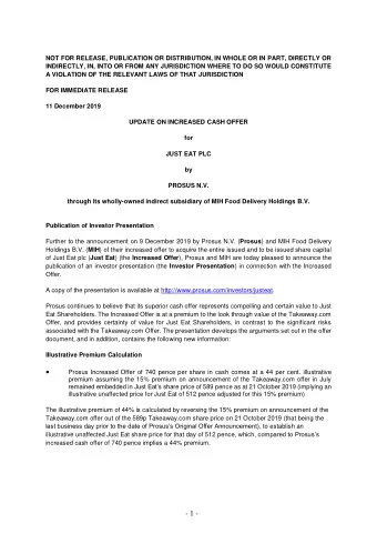 NOT FOR RELEASE, PUBLICATION OR DISTRIBUTION, IN WHOLE OR IN PART, DIRECTLY OR  INDIRECTLY, IN,