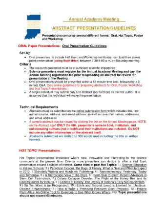 ABSTRACT  PRESENTATION GUIDELINES  Presentations comprise several different forms:  Oral, Hot