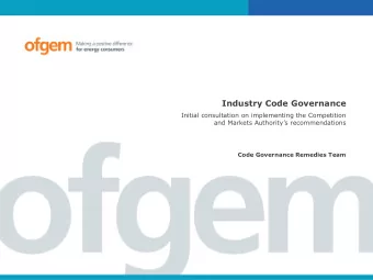 Industry Code Governance  Initial consultation on implementing the Competition and Markets