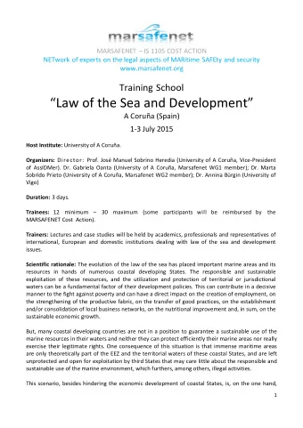 Law of the Sea and Development A Corua (Spain) 1  3 July 2015 Host Institute: University