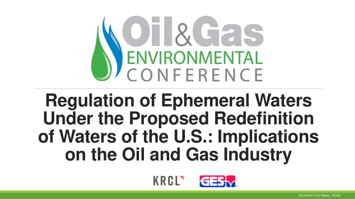 regulation of ephemeral waters under the proposed