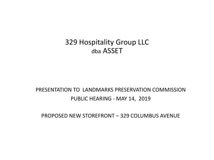 329 hospitality group llc dba asset