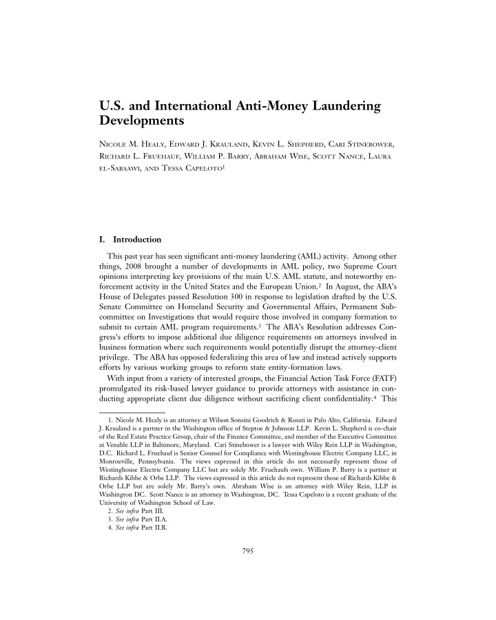 u s and international anti money laundering developments