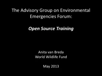 Anita van Breda  World Wildlife Fund  May 2013  Key Points  Green Recovery and Reconstruction: