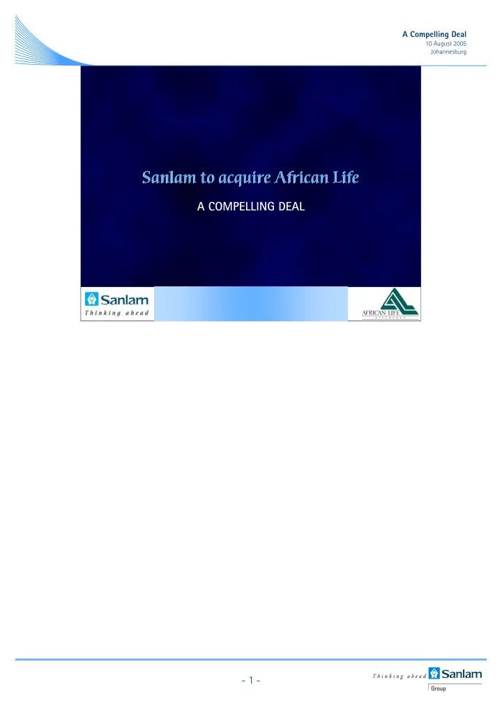 sanlam to acquire african life sanlam to acquire african
