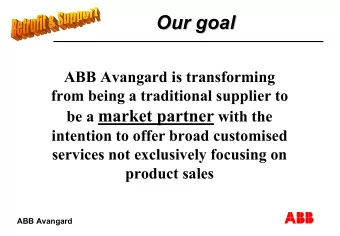 Our goal  Our goal  ABB Avangard is transforming  from being a traditional supplier to be a market