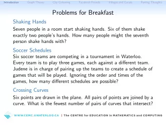 Problems for Breakfast  Shaking Hands  Seven people in a room start shaking hands. Six of them