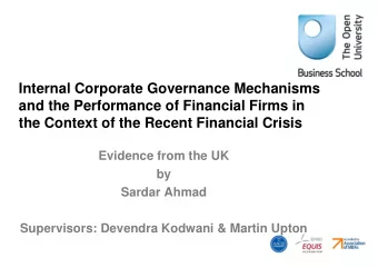 Internal Corporate Governance Mechanisms  and the Performance of Financial Firms in  the Context of