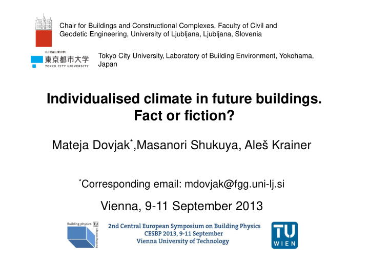 individualised climate in future buildings fact or fiction