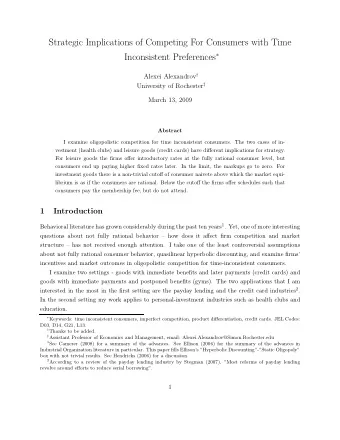 Strategic Implications of Competing For Consumers with Time Inconsistent Preferences  Alexei