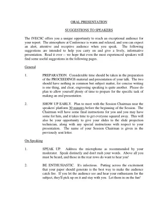 ORAL PRESENTATION  SUGGESTIONS TO SPEAKERS  The IVECSC offers you a unique opportunity to reach an