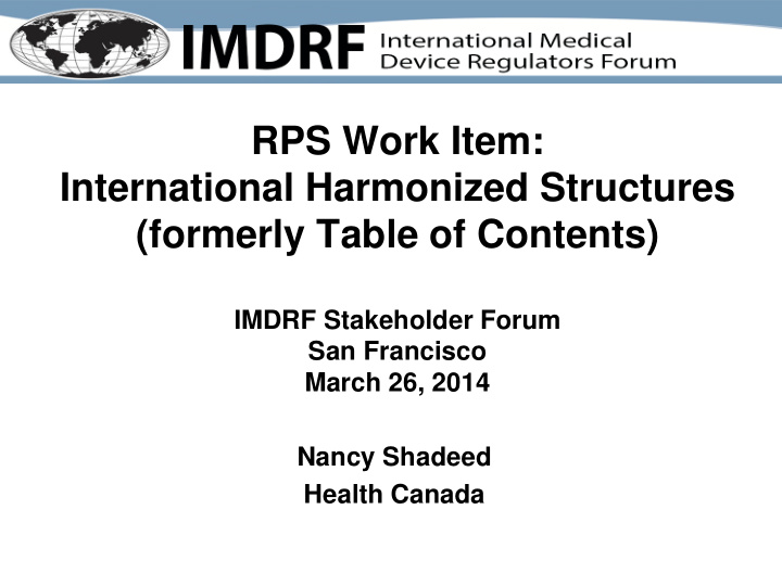 rps work item international harmonized structures