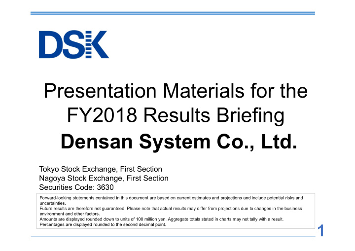 presentation materials for the fy2018 results briefing