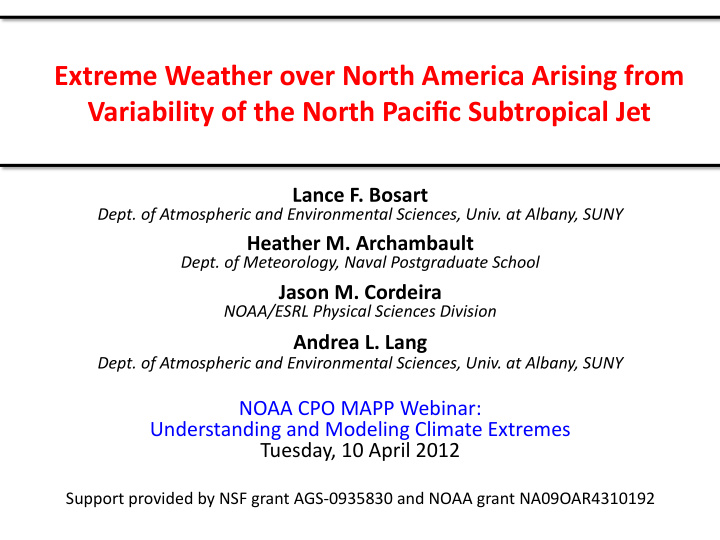 extreme weather over north america arising from