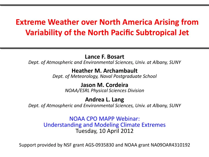 extreme weather over north america arising from