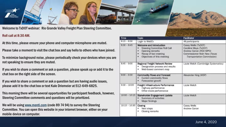 welcome to txdot webinar rio grande valley freight plan