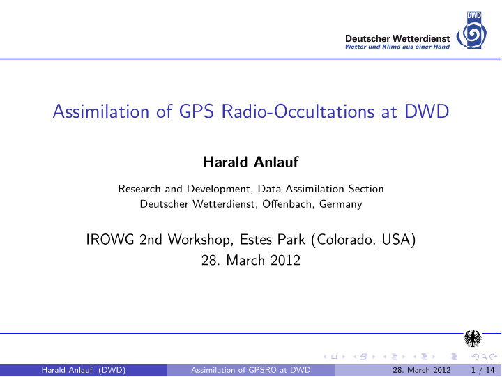 assimilation of gps radio occultations at dwd