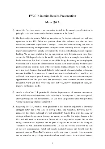 FY2016 interim Results Presentation  Main Q&amp;A  Q. About the Americas strategy, are you going to