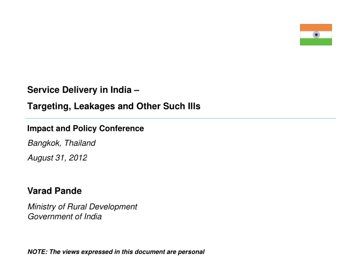service delivery in india targeting leakages and other
