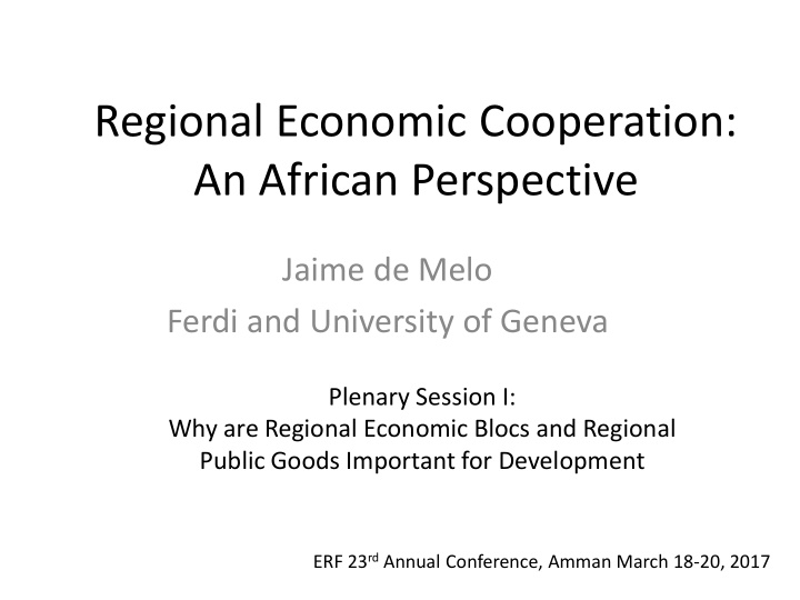 regional economic cooperation an african perspective
