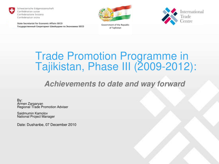 trade promotion programme in tajikistan phase iii 2009