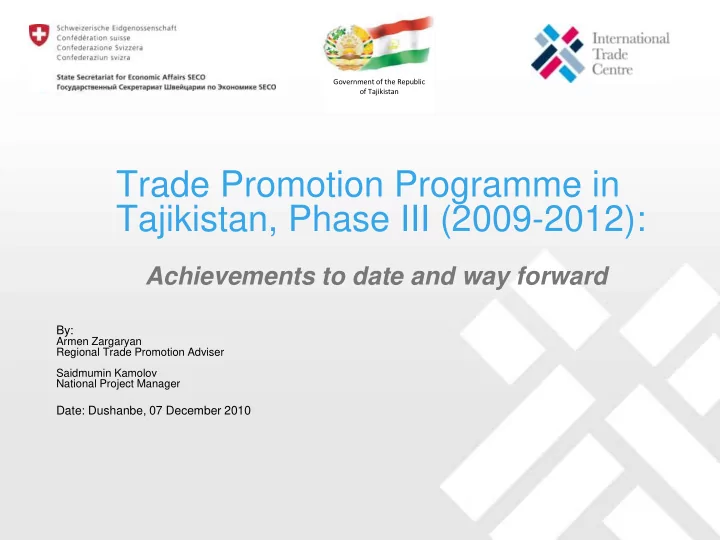 trade promotion programme in tajikistan phase iii 2009