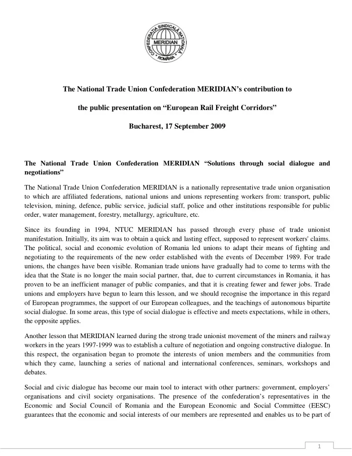 the national trade union confederation meridian s