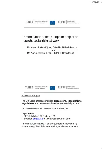 Mr Nacer-Eddine Djider, DGAFP, EUPAE-France  and  Ms Nadja Salson, EPSU, TUNED Secretariat  EU