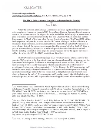 This article appeared in the  Journal of Investment Compliance, Vol. 8, No. 3 (Sept. 2007), pp.