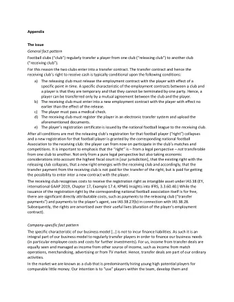 Appendix  The issue  General fact pattern  Football clubs (club) regularly transfer a player