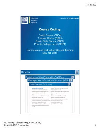Review CIC Training  Course Coding_CB04, 05, 08, 21, 05  18  2015 Presentation  1