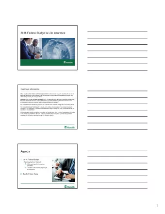 1  2016 Federal Budget &amp; Life Insurance  4  CDA Credit and Life Insurance  Generally CDA