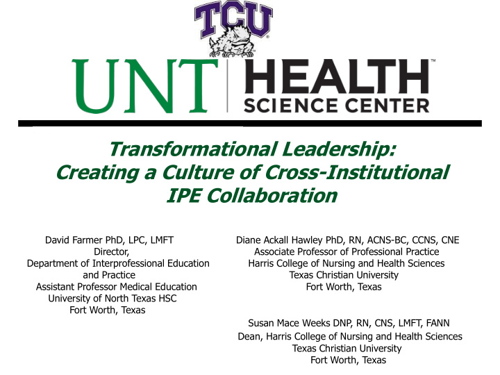creating a culture of cross institutional