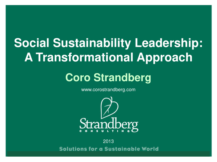 social sustainability leadership a transformational