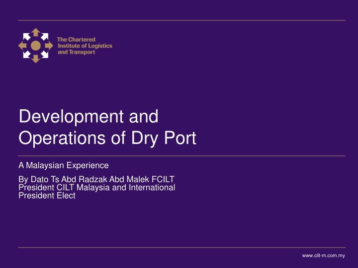 development and operations of dry port