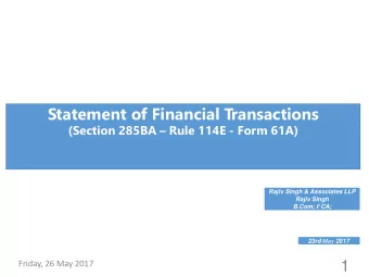Statement of Financial T  ransactions (Section 285BA  Rule 114E - Form 61A)  Rajiv Singh &amp;