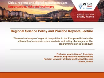 Regional Science Policy and Practice Keynote Lecture  The new landscape of regional inequalities in