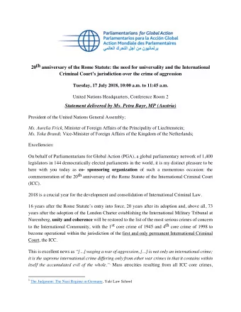 20th anniversary of the Rome Statute: the need for universality and the International  Criminal
