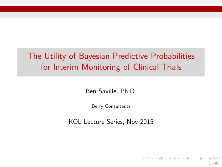 the utility of bayesian predictive probabilities for
