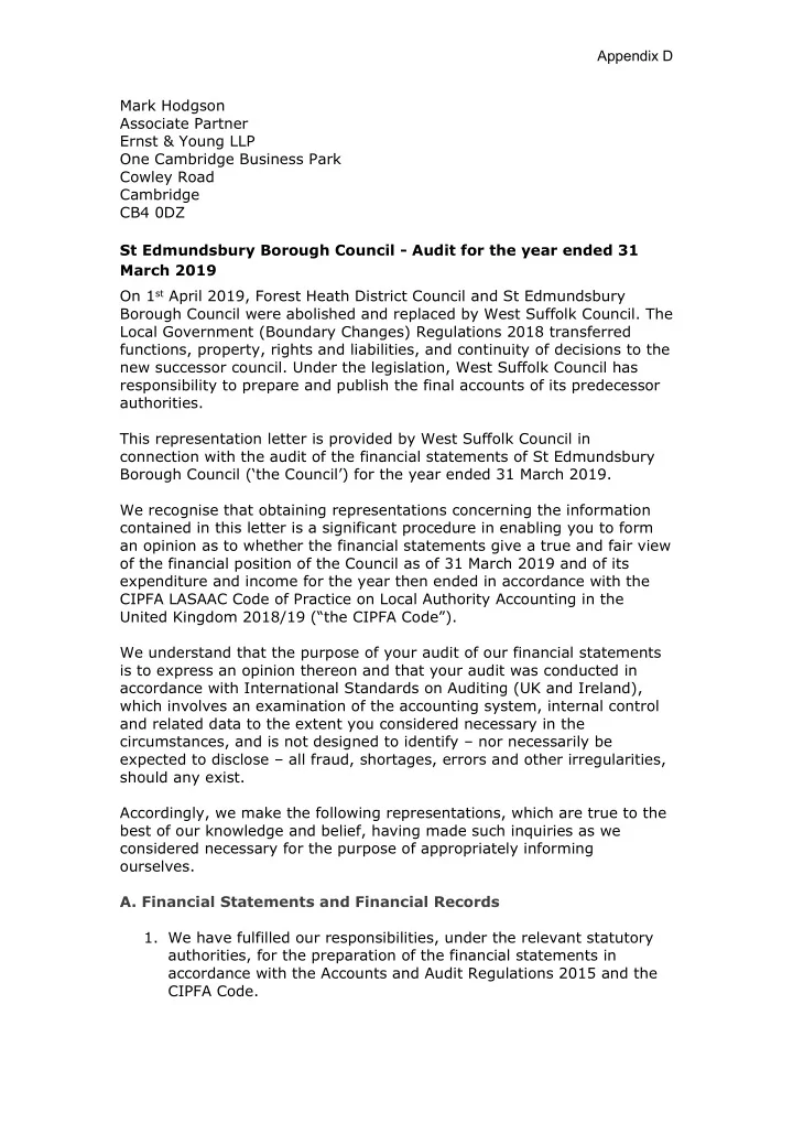 appendix d mark hodgson associate partner ernst young llp