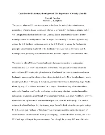 Cross-Border Bankruptcy Battleground: The Importance of Comity (Part II)  Mark G. Douglas  Nicholas
