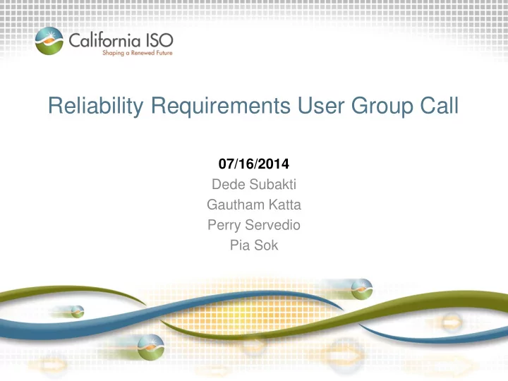reliability requirements user group call