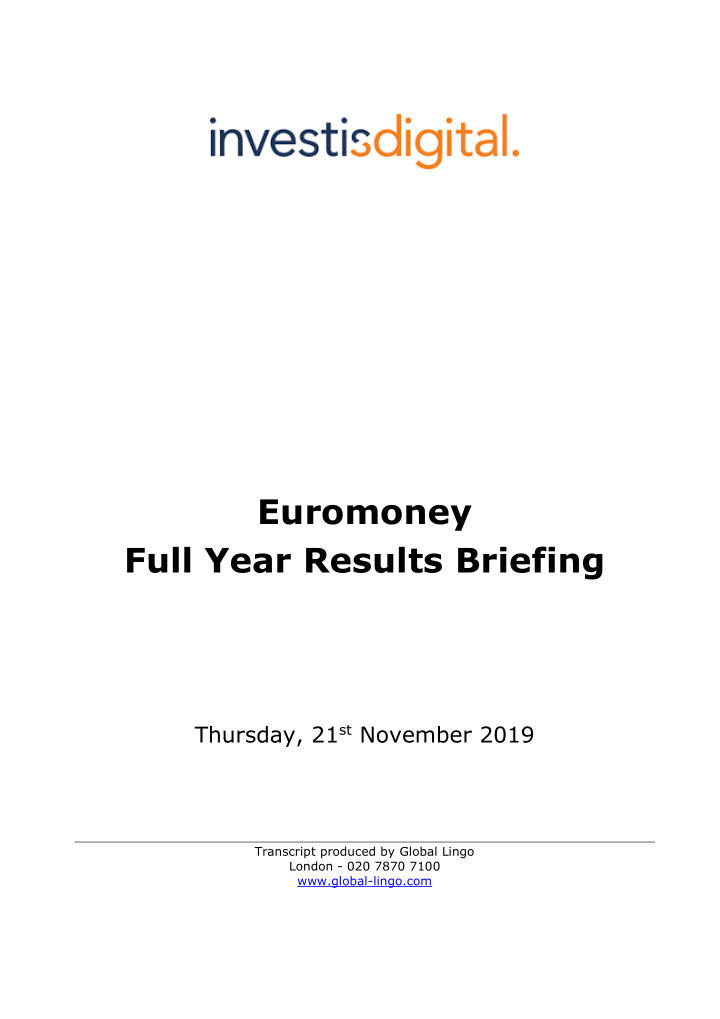 euromoney full year results briefing