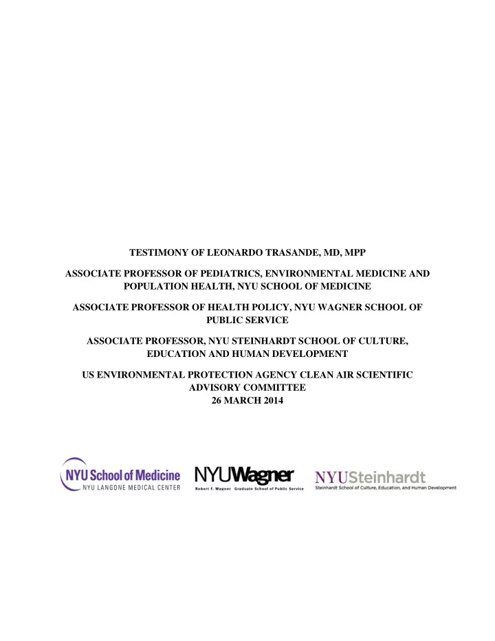 testimony of leonardo trasande md mpp associate professor