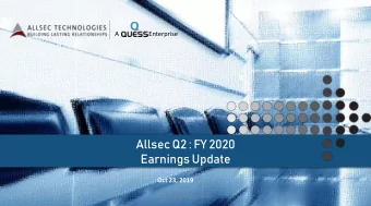 Earnings Update  Oct 23, 2019  Allsec- A Quess Enterprise  Disclaimer  This presentation may