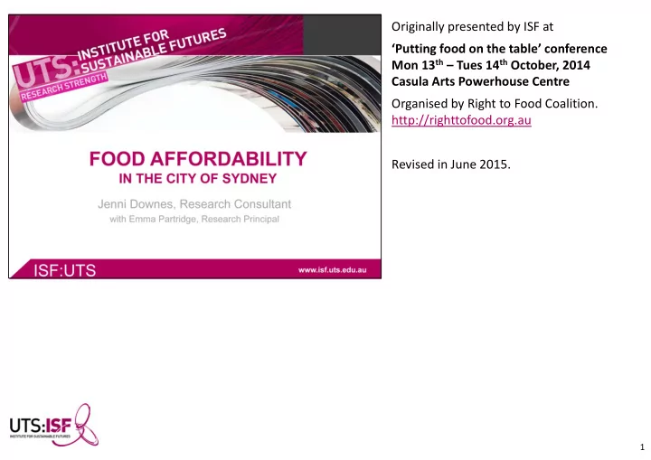 originally presented by isf at putting food on the table